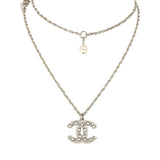 Chanel Faux Pearl and Crystal CC Pendant Necklace Silver Tone Hardware
