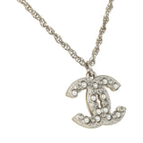 Chanel Faux Pearl and Crystal CC Pendant Necklace Silver Tone Hardware