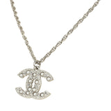Chanel Faux Pearl and Crystal CC Pendant Necklace Silver Tone Hardware