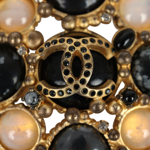 Vintage Chanel Oval CC Cabochon Brooch Multi Gold Plated Hardware