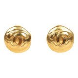 Vintage Chanel Small Round Hammered CC Earrings Gold Plated Hardware