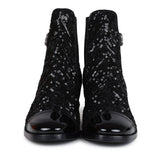 Chanel Cap Toe Ankle Boots Black Sequin Patent EU 35.5