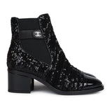 Chanel Cap Toe Ankle Boots Black Sequin Patent EU 35.5