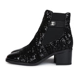 Chanel Cap Toe Ankle Boots Black Sequin Patent EU 35.5