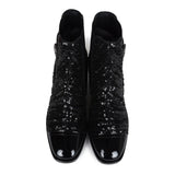 Chanel Cap Toe Ankle Boots Black Sequin Patent EU 35.5