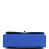 Chanel Small Classic Double Flap Blue Chevron Caviar Light Gold Hardware