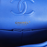 Chanel Small Classic Double Flap Blue Chevron Caviar Light Gold Hardware