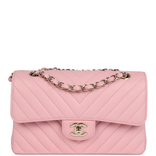 Chanel Small Classic Double Flap Bag Light Pink Chevron Caviar Light Gold Hardware