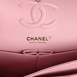 Chanel Small Classic Double Flap Bag Light Pink Chevron Caviar Light Gold Hardware
