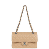 Chanel Small Classic Double Flap Bag Beige Caviar Silver Hardware