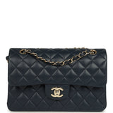 Pre-owned Chanel Small Classic Double Flap Bag Dark Blue Caviar Light Gold Hardware