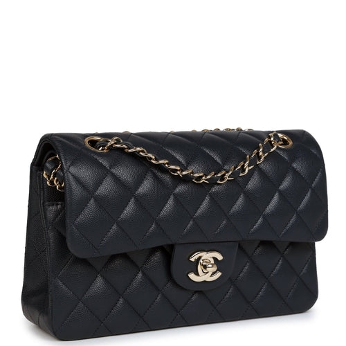 Pre-owned Chanel Small Classic Double Flap Bag Dark Blue Caviar Light Gold Hardware