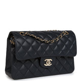 Pre-owned Chanel Small Classic Double Flap Bag Dark Blue Caviar Light Gold Hardware
