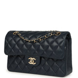 Pre-owned Chanel Small Classic Double Flap Bag Dark Blue Caviar Light Gold Hardware