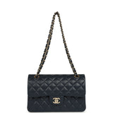 Pre-owned Chanel Small Classic Double Flap Bag Dark Blue Caviar Light Gold Hardware