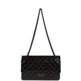 Pre-owned Chanel Small Reissue 225 2.55 Double Flap Bag So Black Shiny Crumpled Calfskin Black Hardware