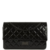 Pre-owned Chanel Small Reissue 225 2.55 Double Flap Bag So Black Shiny Crumpled Calfskin Black Hardware