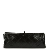 Pre-owned Chanel Small Reissue 225 2.55 Double Flap Bag So Black Shiny Crumpled Calfskin Black Hardware