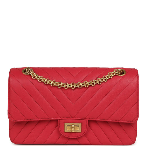 Chanel Small Reissue 225 2.55 Double Flap Bag Pink Chevron Calfskin Antique Gold Hardware