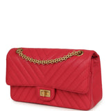 Chanel Small Reissue 225 2.55 Double Flap Bag Pink Chevron Calfskin Antique Gold Hardware