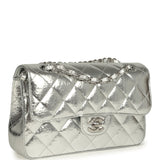 Pre-owned Chanel Small Classic Double Flap Silver Hammered Metallic Calfskin Silver Hardware