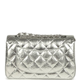 Pre-owned Chanel Small Classic Double Flap Silver Hammered Metallic Calfskin Silver Hardware