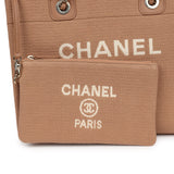 Chanel Small Deauville Shopping Tote Dark Beige Canvas Light Gold Hardware