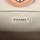 Chanel Small Deauville Shopping Tote Dark Beige Canvas Light Gold Hardware