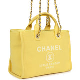 Chanel Small Deauville Shopping Tote Yellow Canvas Light Gold Hardware