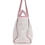 Pre-owned Chanel Medium Deauville Shopping Tote Light Pink Raffia and Canvas Silver Hardware