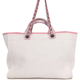 Pre-owned Chanel Medium Deauville Shopping Tote Light Pink Raffia and Canvas Silver Hardware