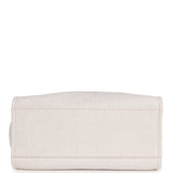 Pre-owned Chanel Medium Deauville Shopping Tote Light Pink Raffia and Canvas Silver Hardware