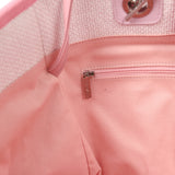 Pre-owned Chanel Medium Deauville Shopping Tote Light Pink Raffia and Canvas Silver Hardware