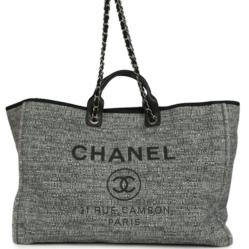 Pre-owned Chanel Extra Large Deauville Shopping Tote Grey and White Tweed Silver Hardware