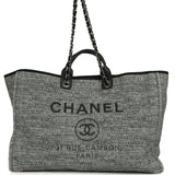 Pre-owned Chanel Extra Large Deauville Shopping Tote Grey and White Tweed Silver Hardware
