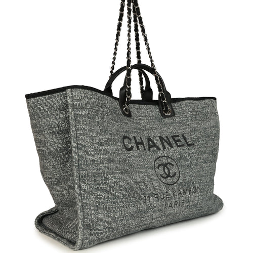 Pre-owned Chanel Extra Large Deauville Shopping Tote Grey and White Tweed Silver Hardware