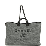 Pre-owned Chanel Extra Large Deauville Shopping Tote Grey and White Tweed Silver Hardware