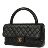 Vintage Chanel Kelly Parent and Child Flap Bag Set Black Lambskin Gold Hardware