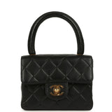 Vintage Chanel Kelly Parent and Child Flap Bag Set Black Lambskin Gold Hardware