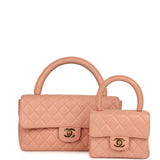 Vintage Chanel Kelly Parent and Child Flap Bag Set Pink Lambskin Gold Hardware