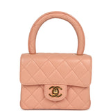 Vintage Chanel Kelly Parent and Child Flap Bag Set Pink Lambskin Gold Hardware