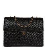 Vintage Chanel Flap Bag Black Wicker Gold Hardware
