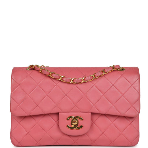 Vintage Chanel Small Classic Double Flap Bag Dark Pink Lambskin Gold Hardware