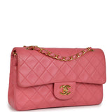 Vintage Chanel Small Classic Double Flap Bag Dark Pink Lambskin Gold Hardware