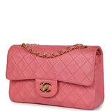 Vintage Chanel Small Classic Double Flap Bag Dark Pink Lambskin Gold Hardware