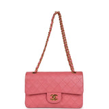 Vintage Chanel Small Classic Double Flap Bag Dark Pink Lambskin Gold Hardware