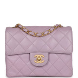 Vintage Chanel Mini Square Flap Bag Light Purple Lambskin Matte Gold Hardware
