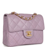 Vintage Chanel Mini Square Flap Bag Light Purple Lambskin Matte Gold Hardware