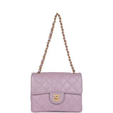 Vintage Chanel Mini Square Flap Bag Light Purple Lambskin Matte Gold Hardware