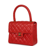 Vintage Chanel Top Handle Square Flap Red Lambskin Gold Hardware